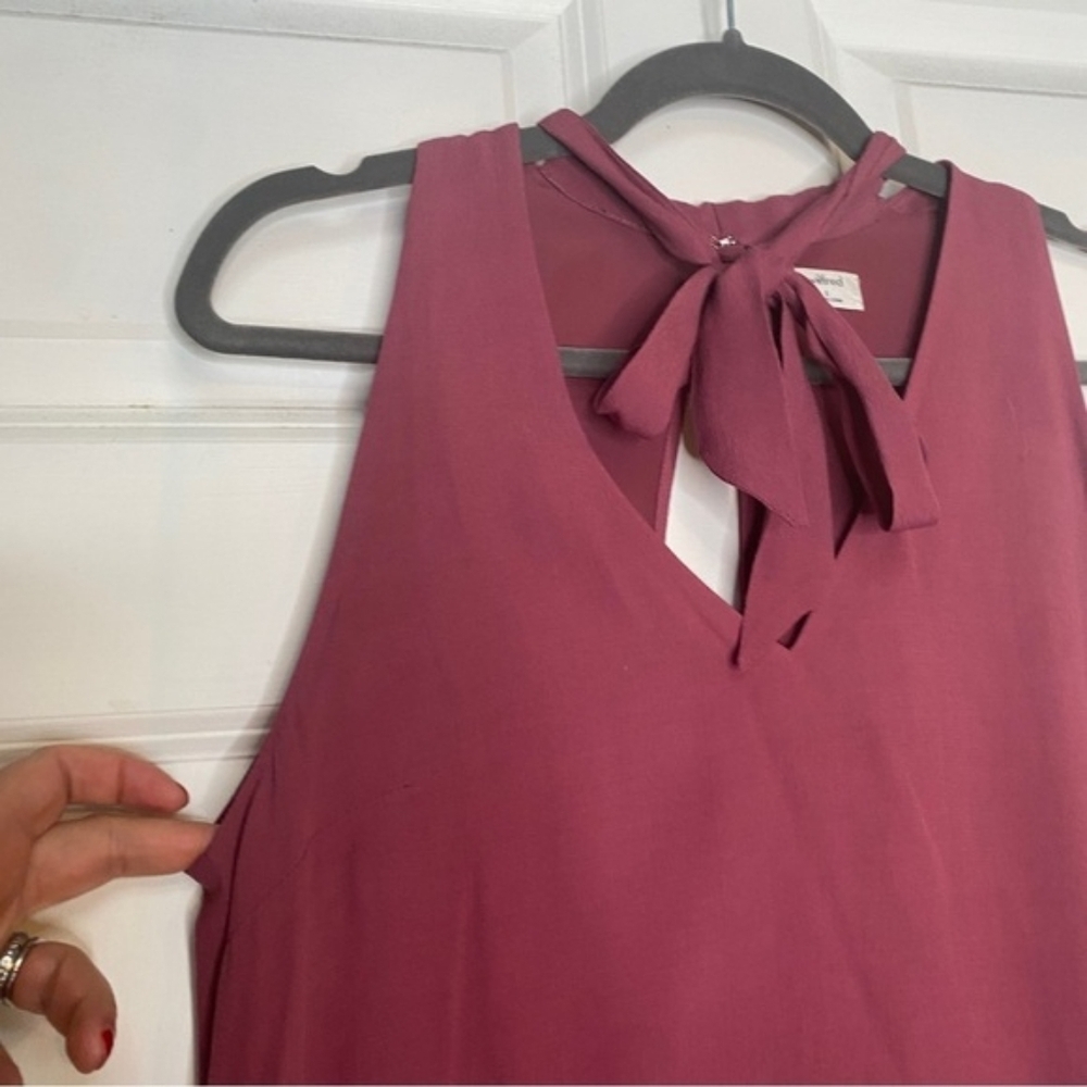 Aritzia Wilfred Free Cranberry Mauve Pink Ethere Mini Dress choker bow chiffon - Picture 3 of 6